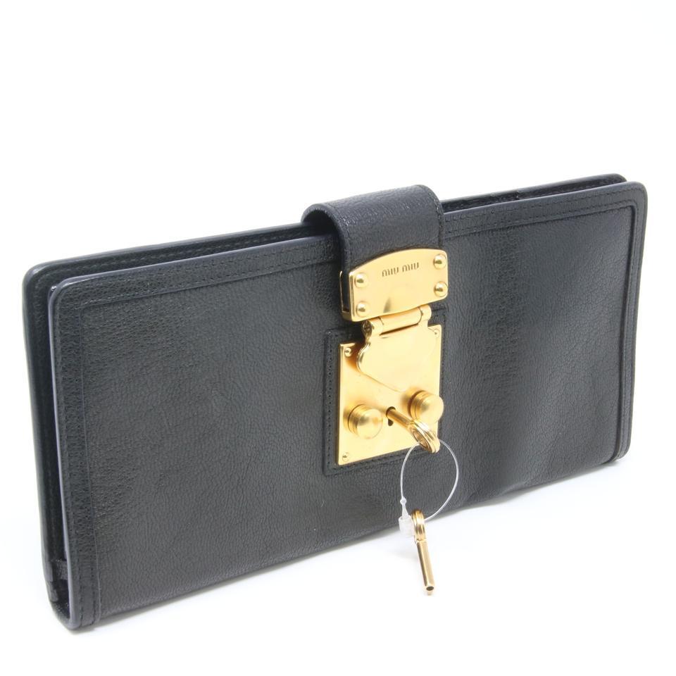 Miu Miu Goatskin Leather Lock and Key Flap Passport Case Wallet For Sale 3