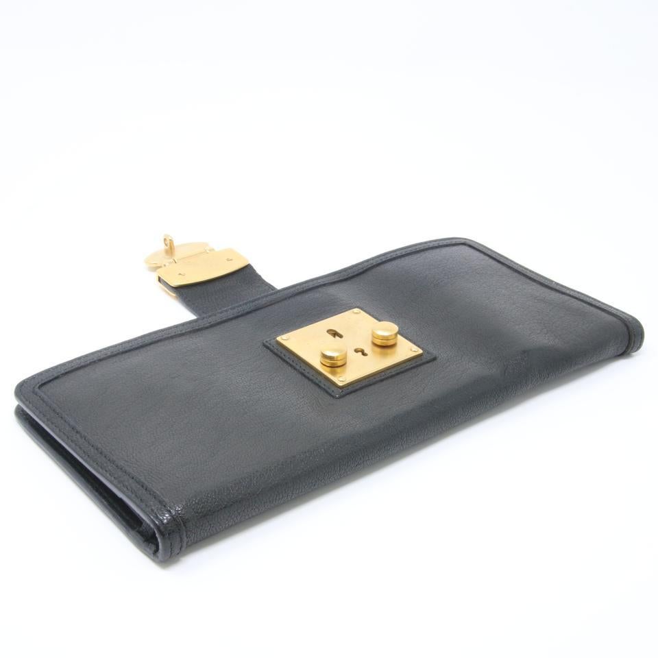 Black Miu Miu Goatskin Leather Lock and Key Flap Passport Case Wallet For Sale