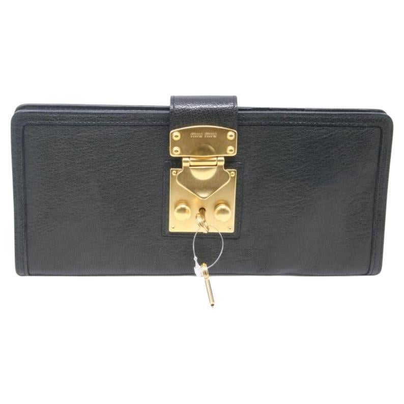 Miu Miu Goatskin Leather Lock and Key Flap Passport Case Wallet