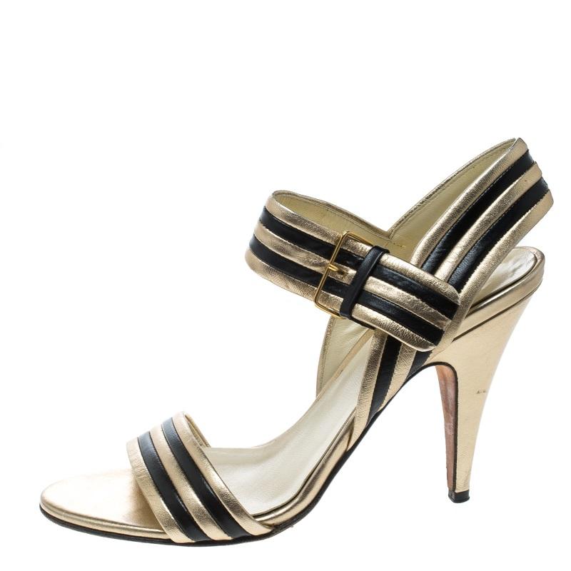 Strappy Sandals 5 37 Miu Goldblack Leather Size 1JulKc3TF