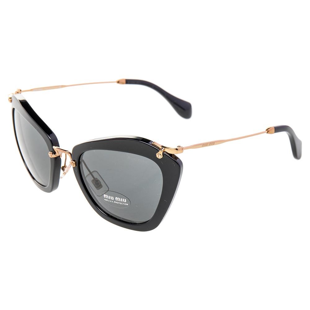 Gray Miu Miu Gold/Black SMU 10N Cat Eye Sunglasses