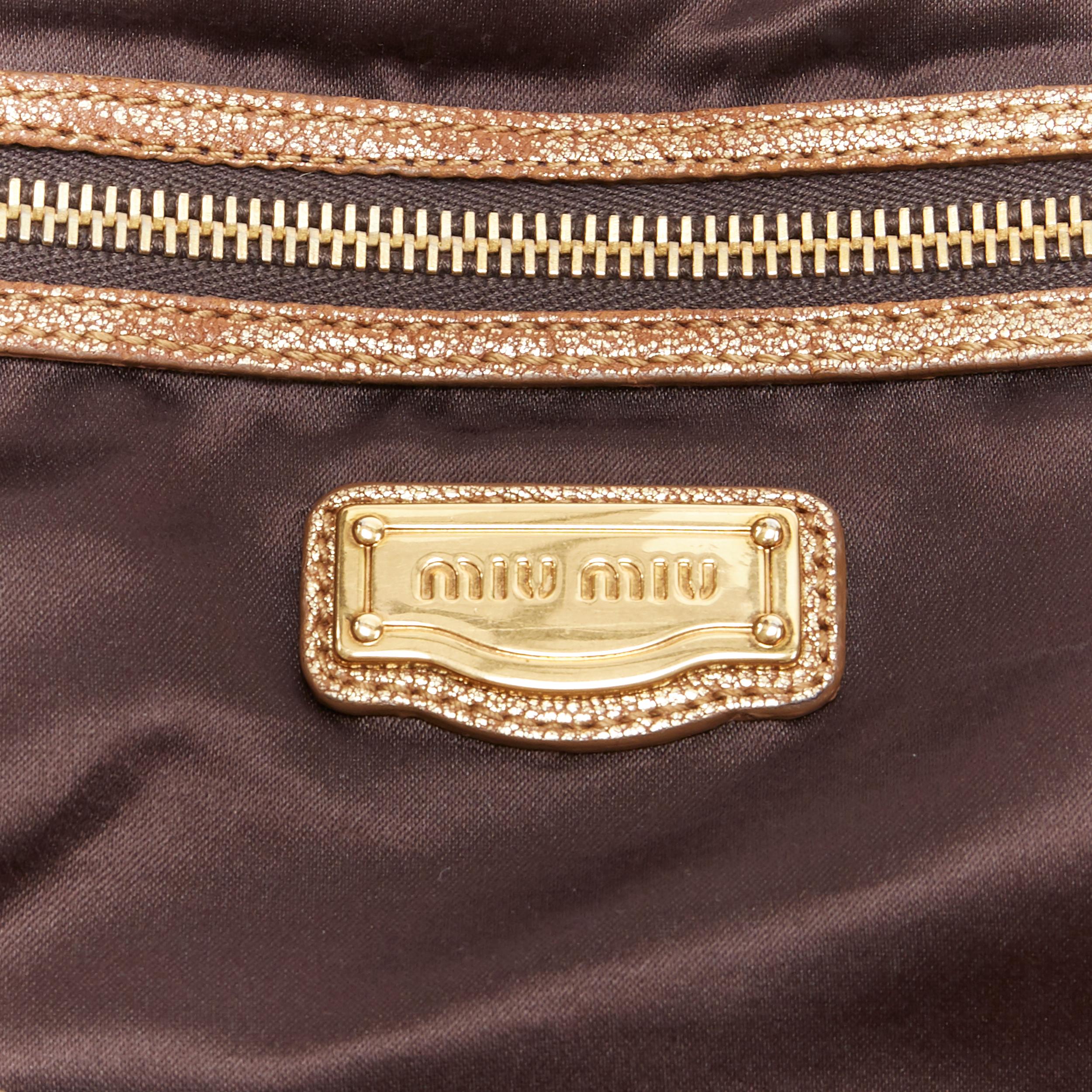 MIU MIU gold coated pebble leather grommet studded top zip shoulder satchel bag 6