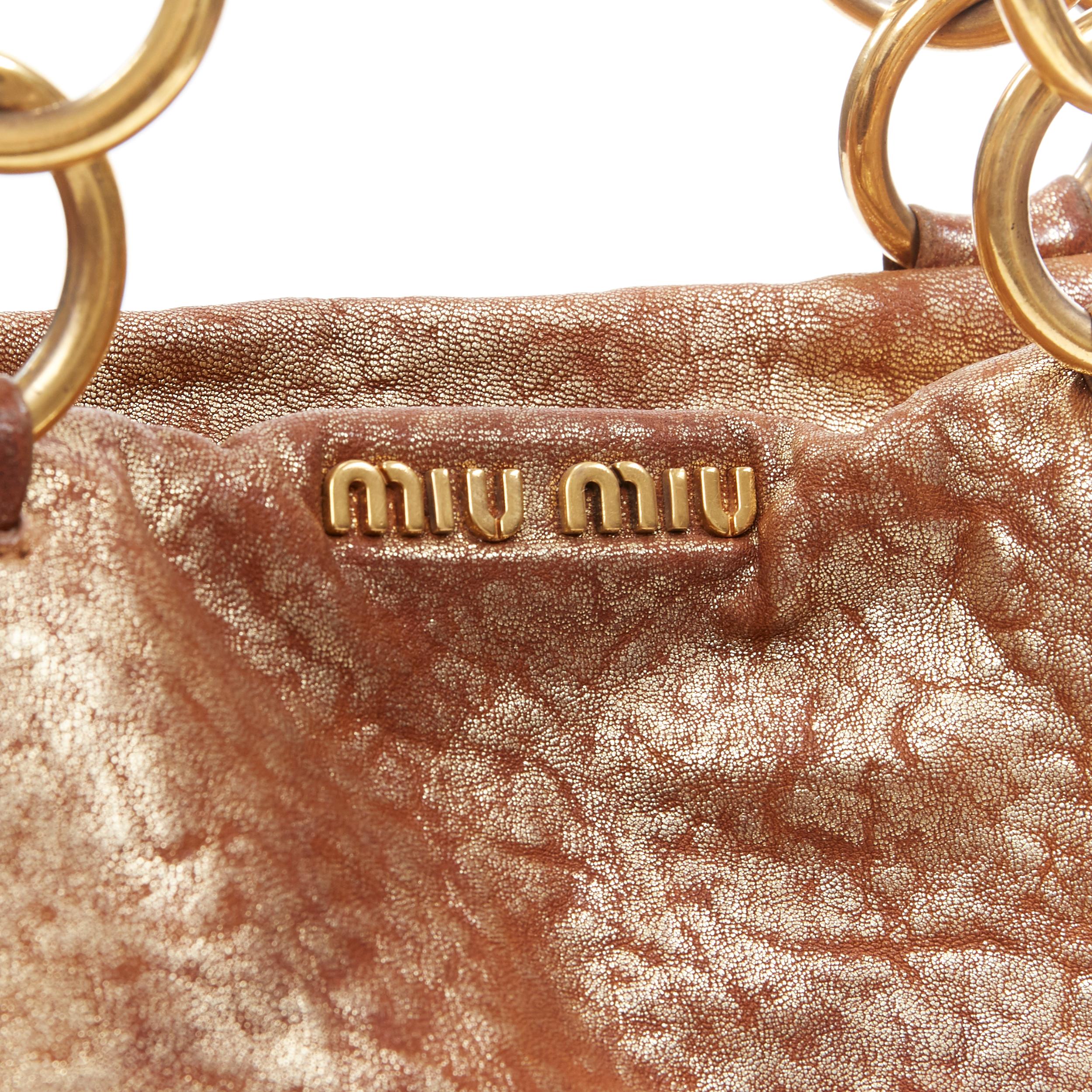 MIU MIU gold coated pebble leather grommet studded top zip shoulder satchel bag 2