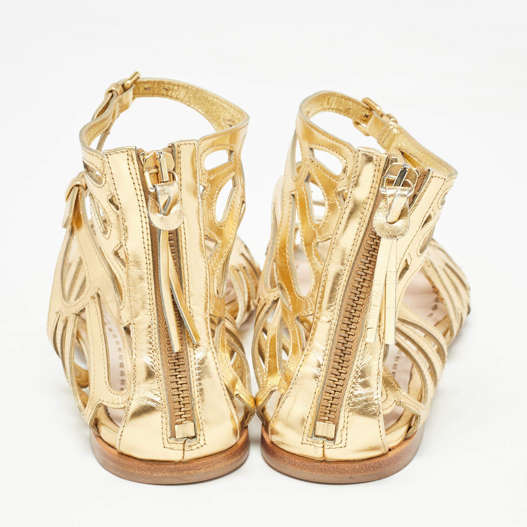 Miu Miu Gold Cut Out Leather Flat Sandals Size 36 For Sale 1