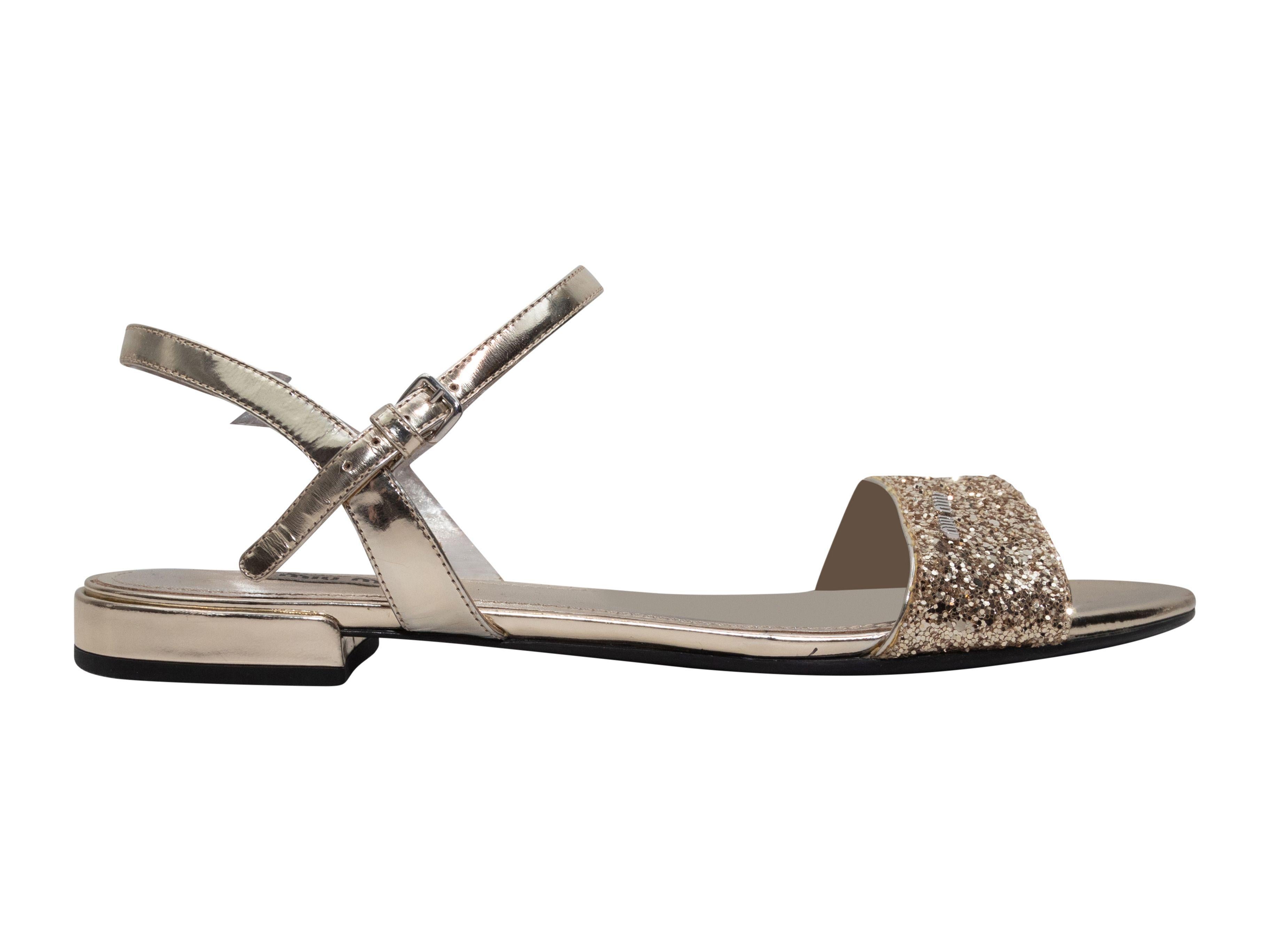 Miu Miu Gold Flat Glitter Sandals 1