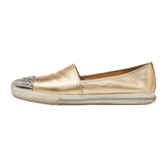 Miu Miu Gold Foil Leather Crystal Embellished Slip On Sneakers Size 41