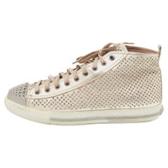 Miu Miu Gold Foil Leather Studded High Top Sneakers Size 40