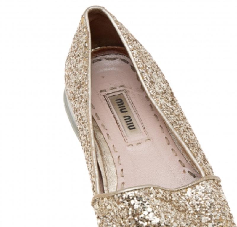 Miu Miu Gold Glitter and Metal Cap Toe Slip On Sneakers Size 35 Pour femmes en vente