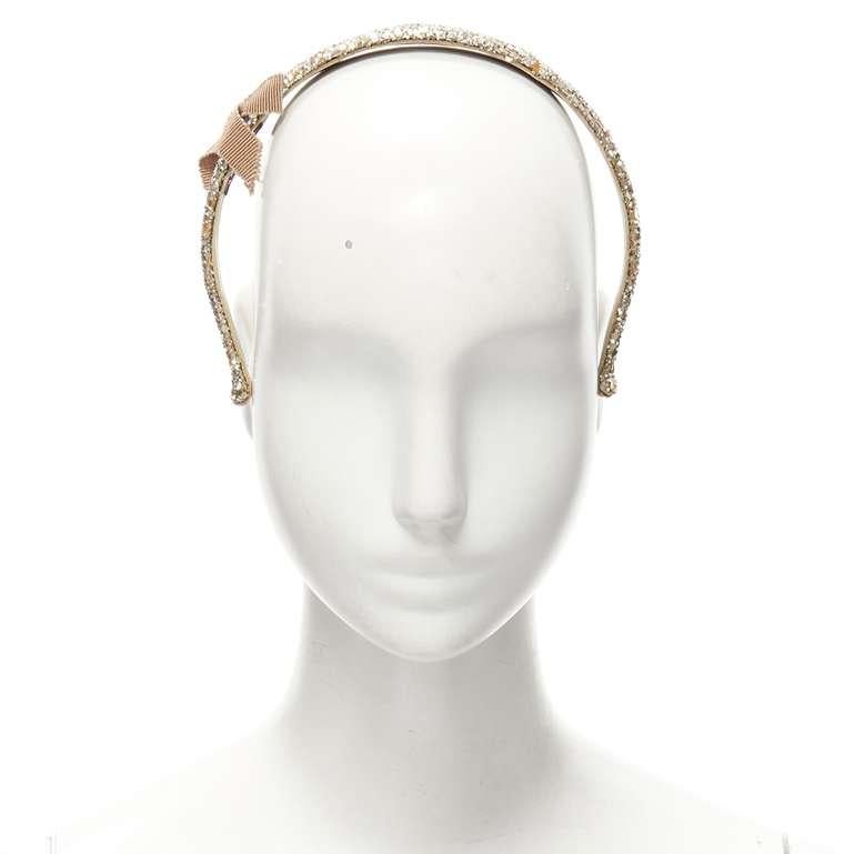 MIU MIU gold glitter frayed edge grosgrain bow wide headband In Fair Condition For Sale In Hong Kong, NT