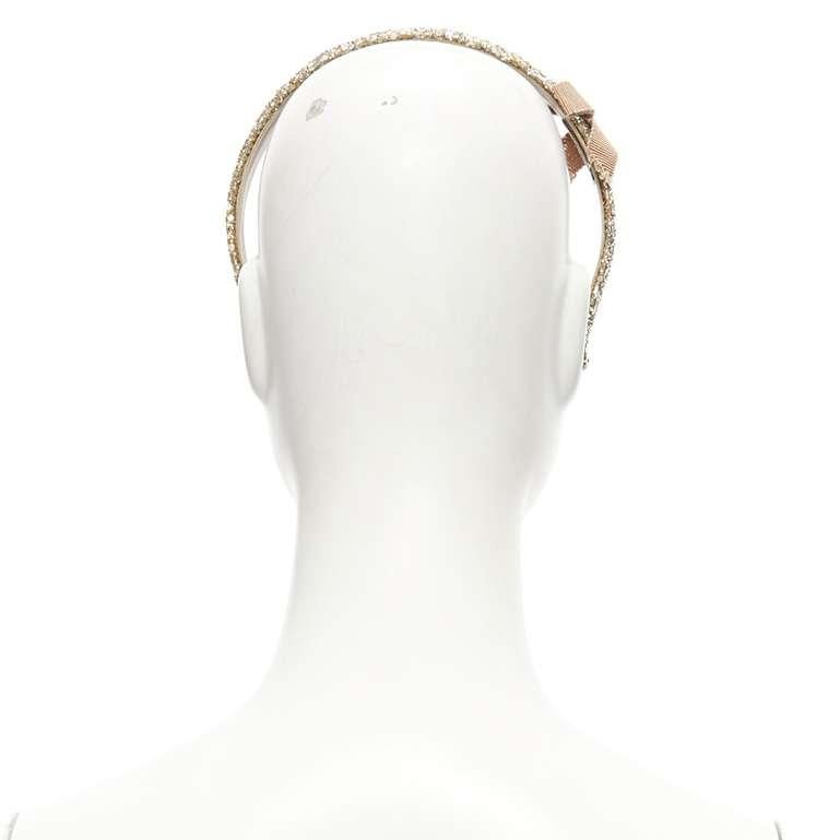 MIU MIU gold glitter frayed edge grosgrain bow wide headband For Sale 1