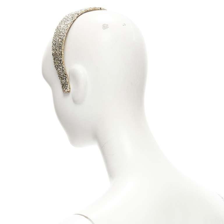 MIU MIU gold glitter frayed edge grosgrain bow wide headband For Sale 2