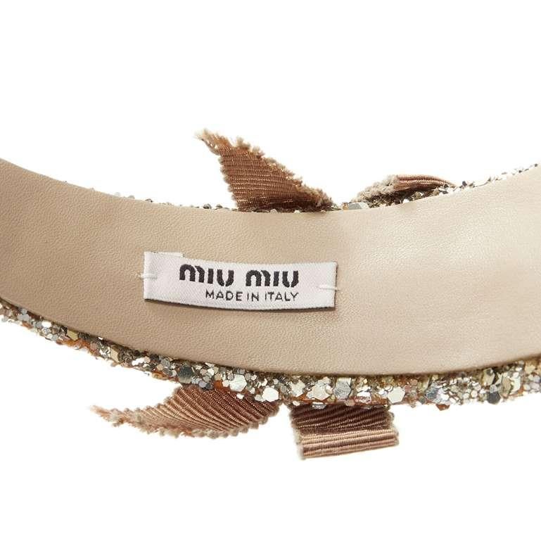 MIU MIU gold glitter frayed edge grosgrain bow wide headband For Sale 4