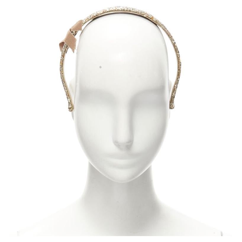 MIU MIU gold glitter frayed edge grosgrain bow wide headband