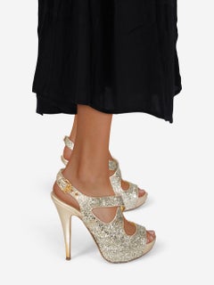 Miu Miu Gold Glitter Strappy Slingback Heels Size IT 36