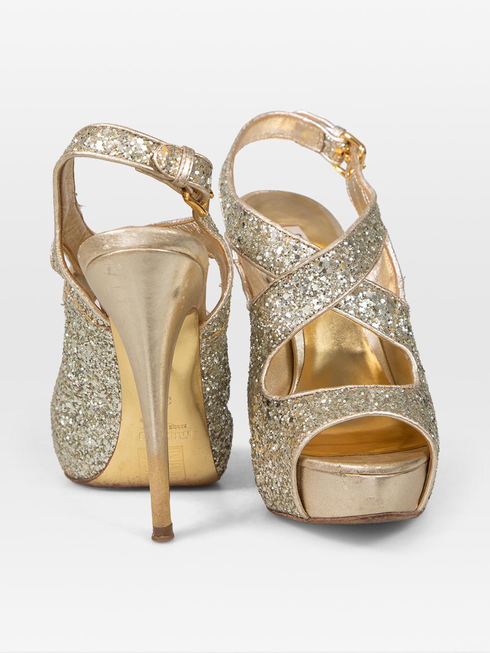 Oro Miu Miu - Tacchi a fascia glitterati dorati Taglia IT 36 in vendita