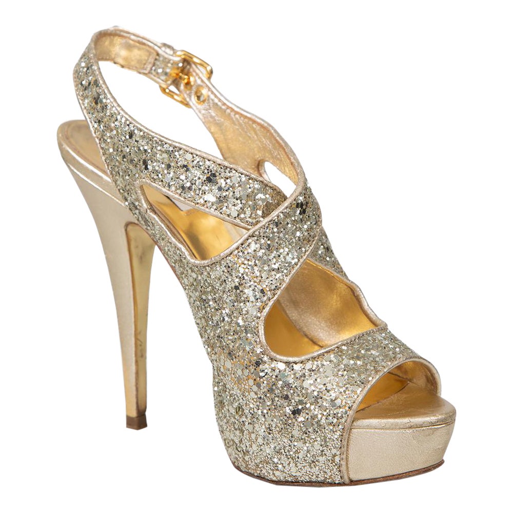 Miu Miu - Tacchi a fascia glitterati dorati Taglia IT 36 in vendita