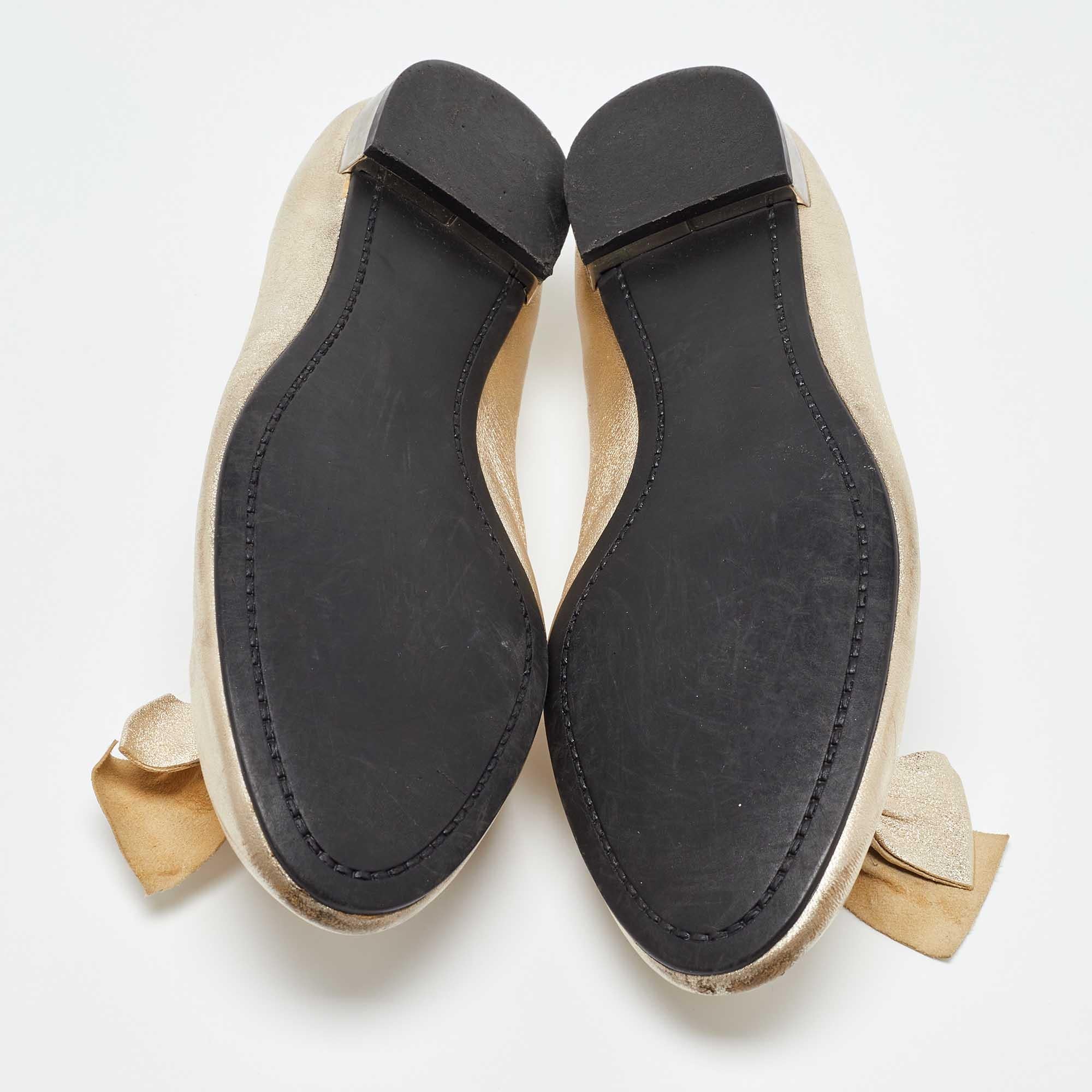 Miu Miu Gold Leather Bow Loafers Size 38.5 2