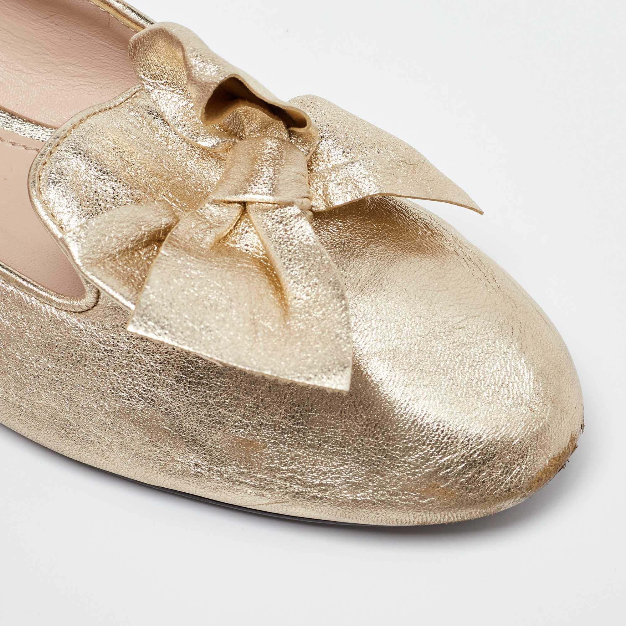 Miu Miu Gold Leather Bow Loafers Size 38.5 4