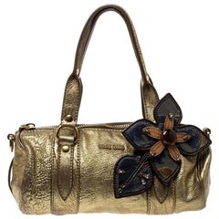Miu Miu Gold Leather Shoulder Bag