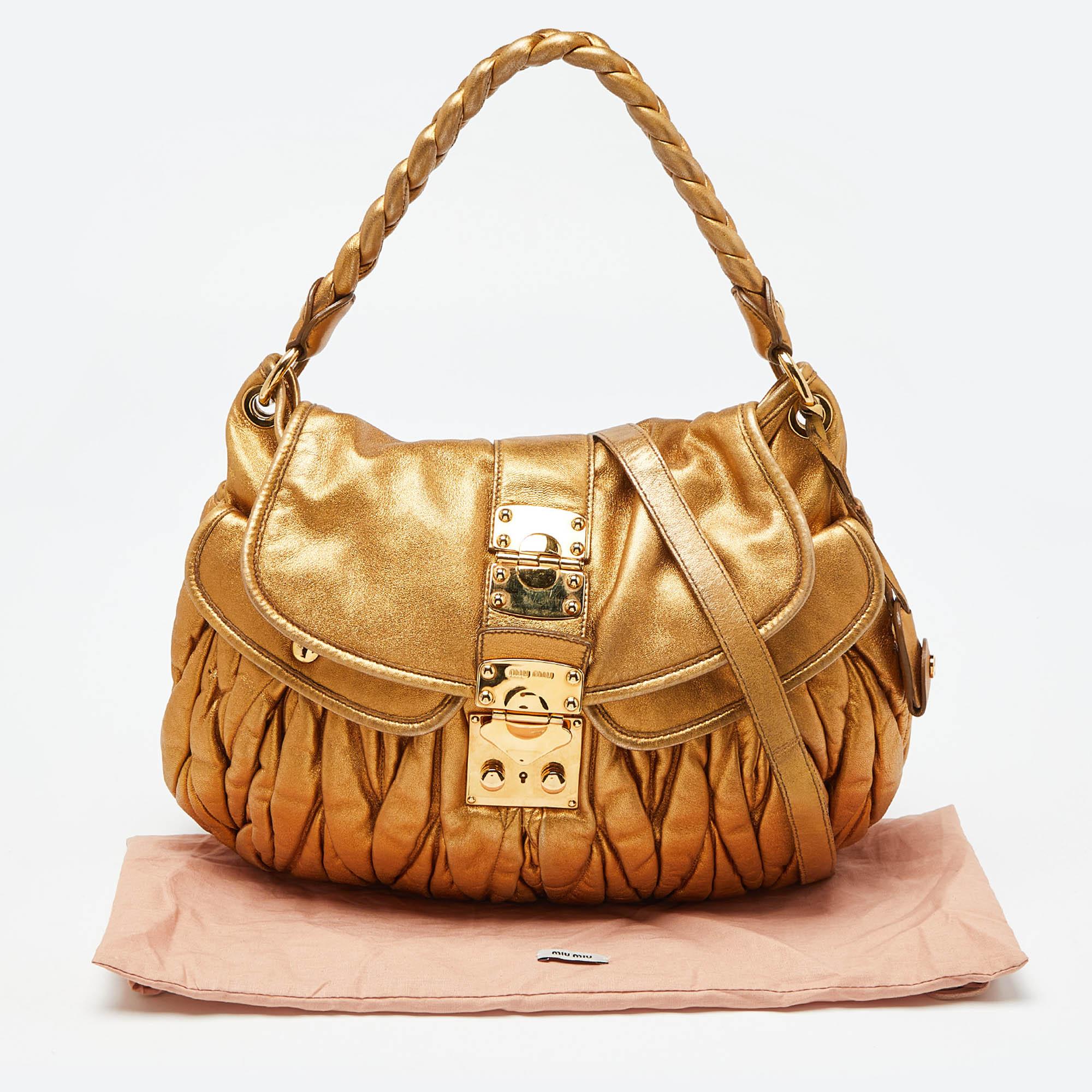 Miu Miu Gold Matelassé Leather Coffer Hobo 6
