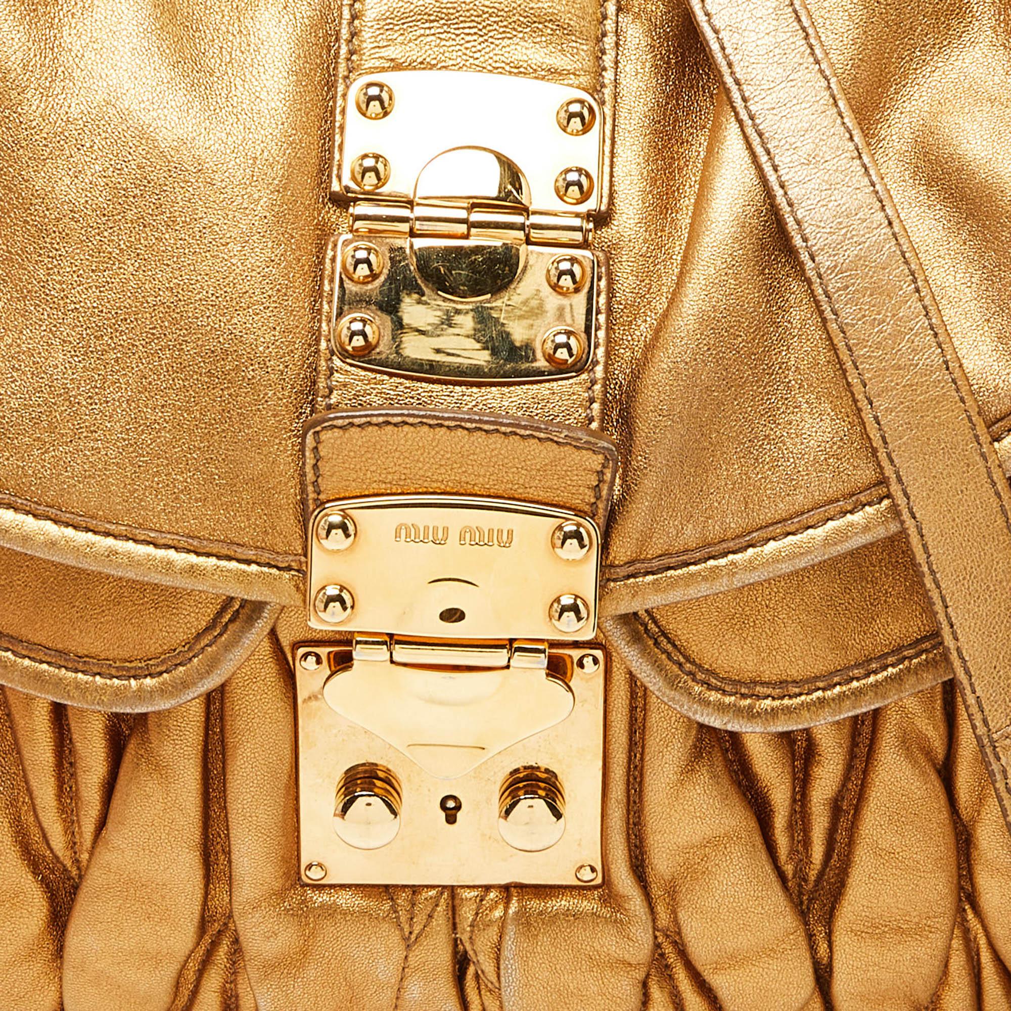 Miu Miu Gold Matelassé Leather Coffer Hobo 1