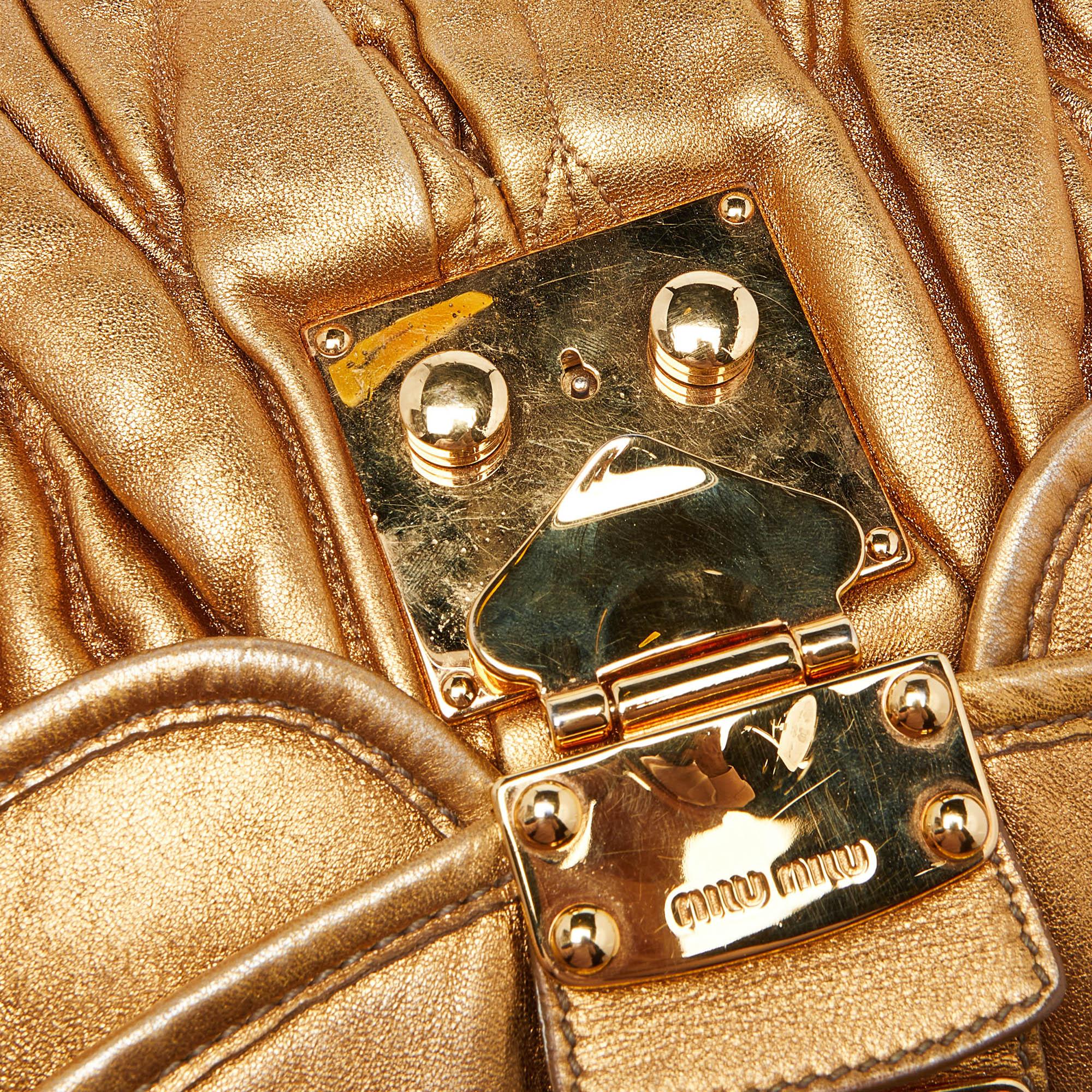 Miu Miu Gold Matelassé Leather Coffer Hobo 2
