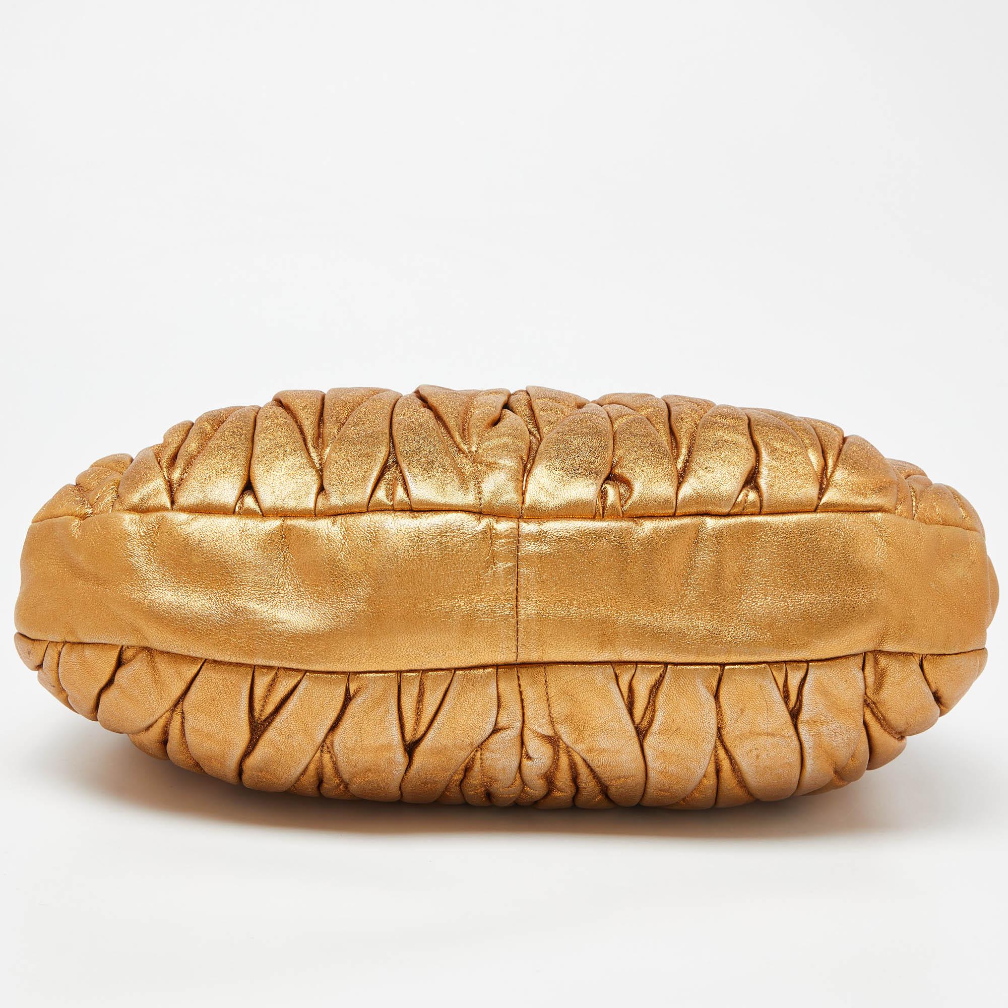 Miu Miu Gold Matelassé Leather Coffer Hobo 3