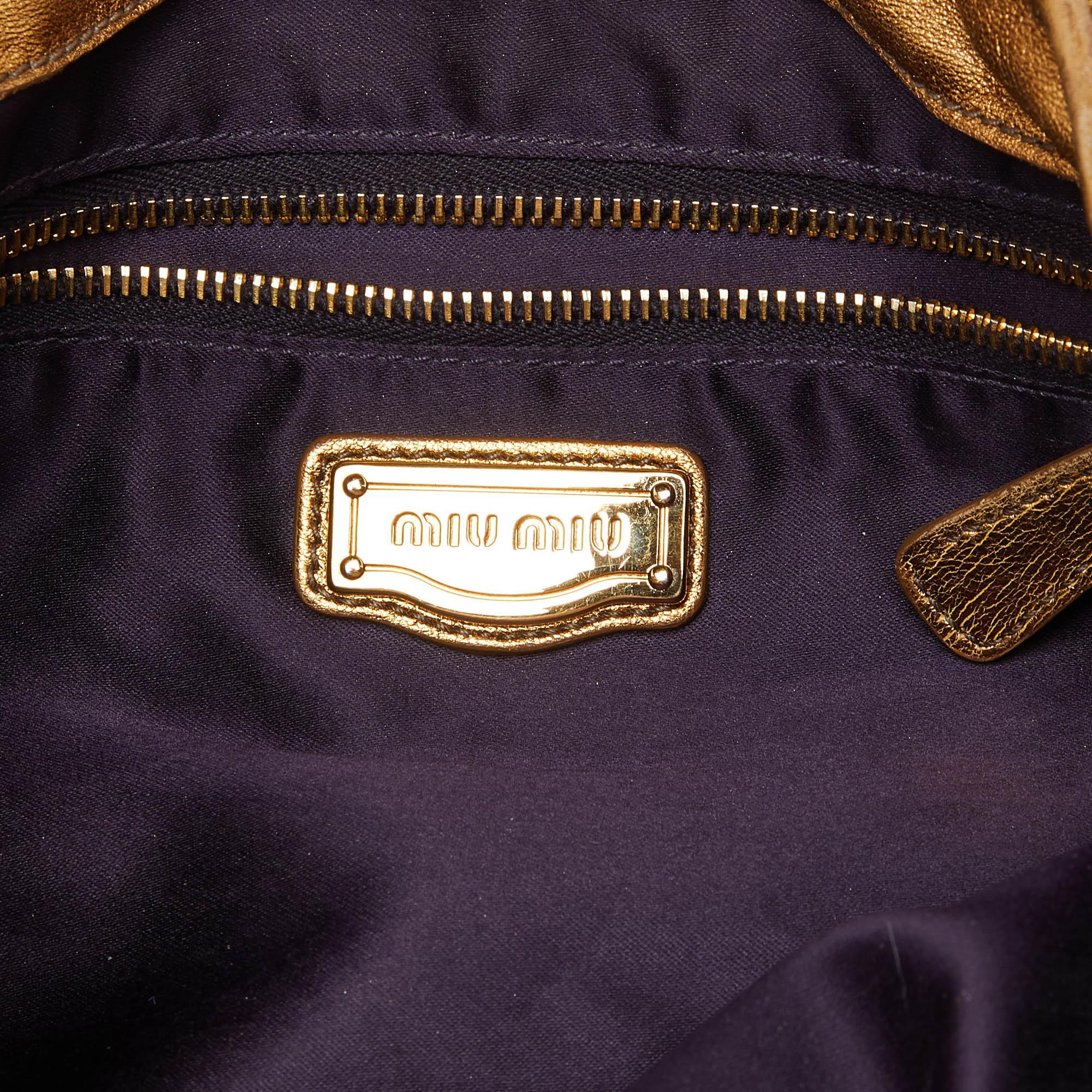 Miu Miu Gold Matelassé Leather Coffer Hobo 5