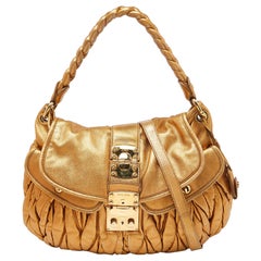 Miu Miu Gold Matelassé Leather Coffer Hobo