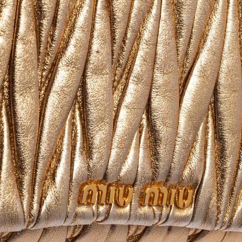 Miu Miu Gold Matelassé Leather Flap Clutch 6
