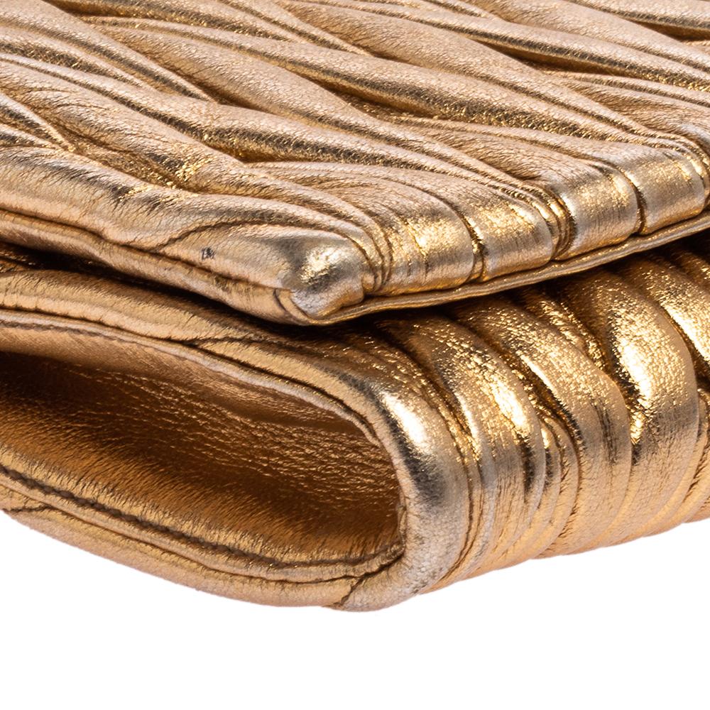 Women's Miu Miu Gold Matelassé Leather Flap Clutch