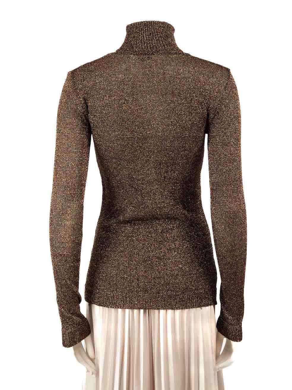 Brown Miu Miu Gold Metallic Turtleneck Jumper Size S