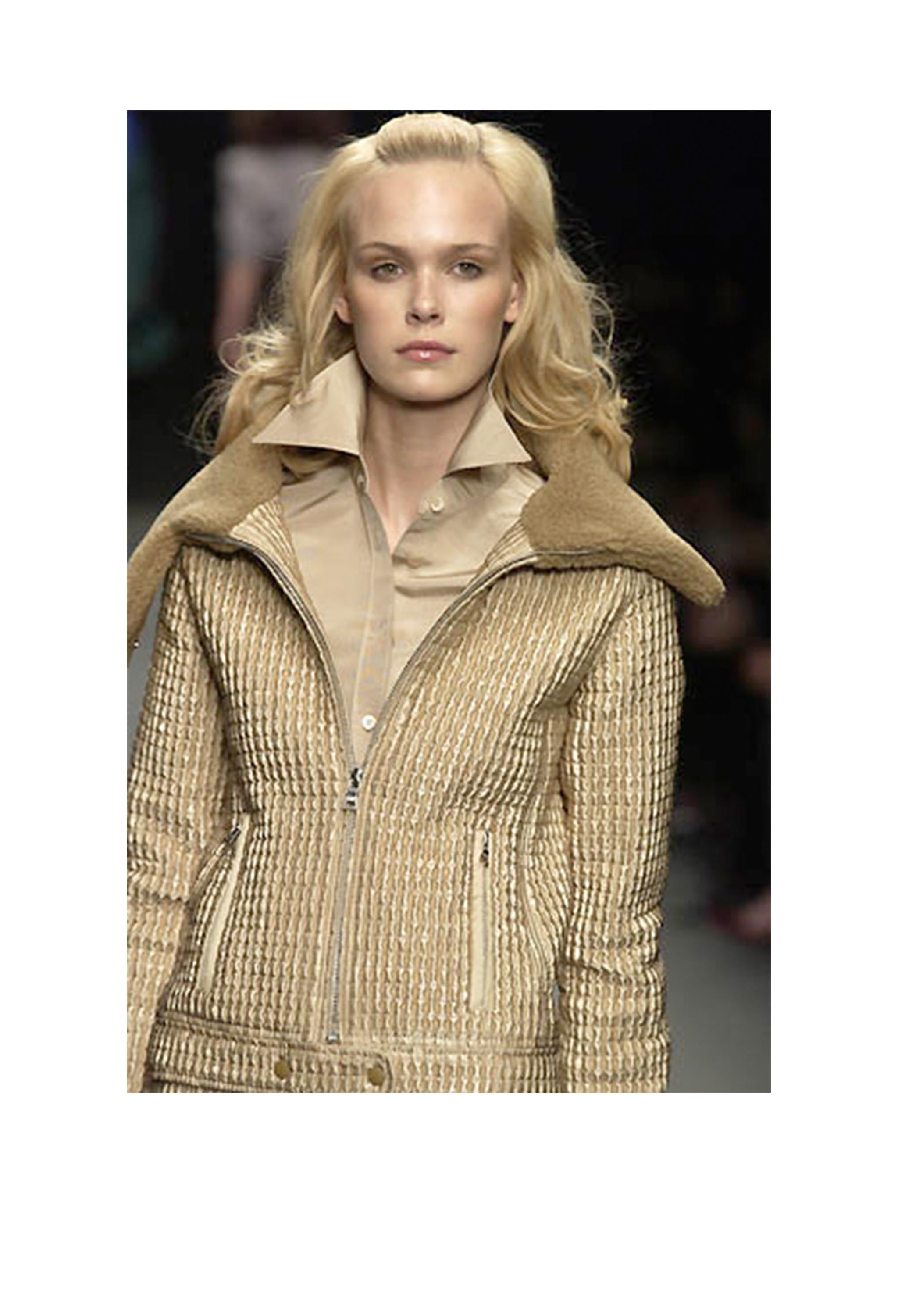 Miu Miu Gold Quilted & Faux Shearling Collar Jacket 2002 In Excellent Condition For Sale In Los Angeles, CA
