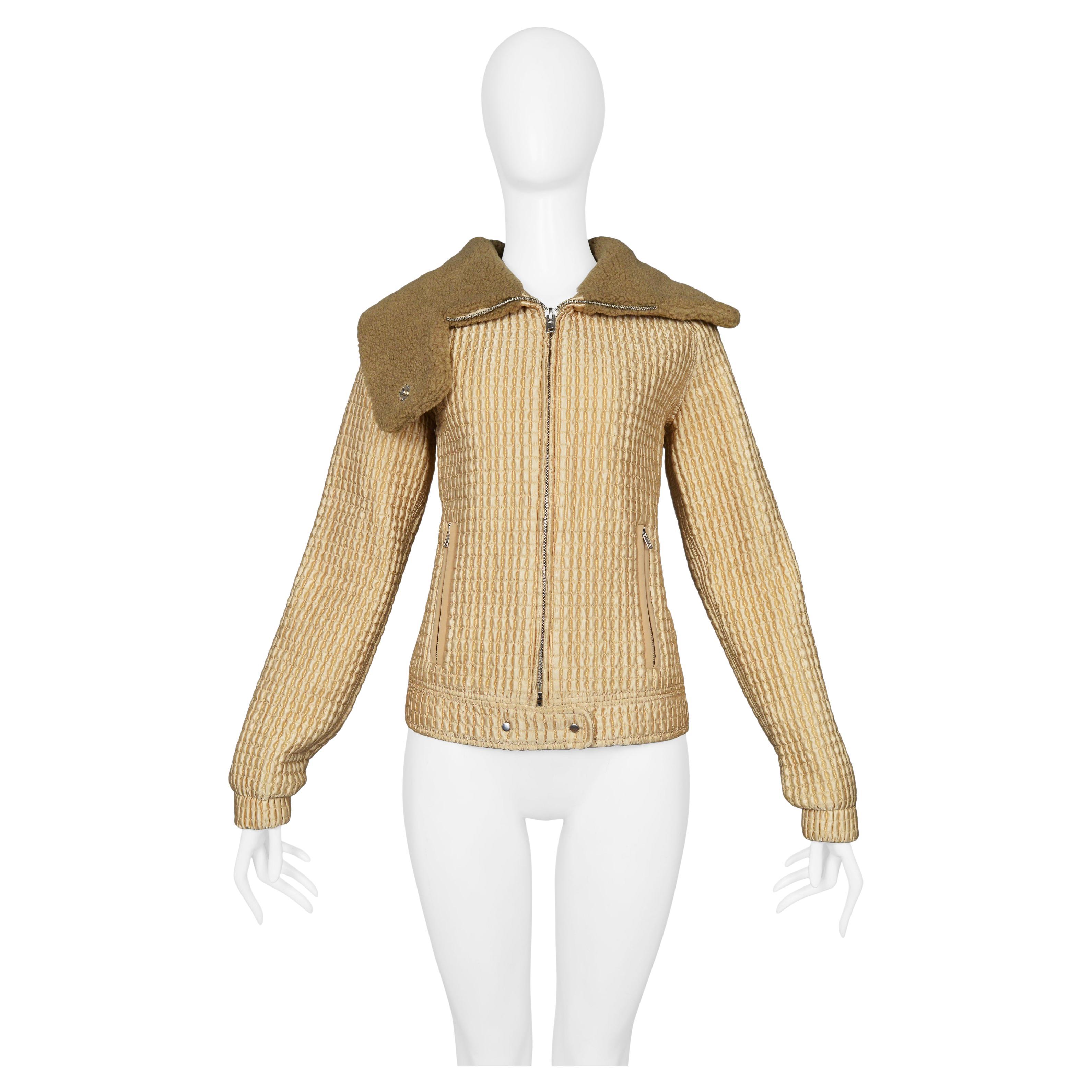 Miu Miu Gold Quilted & Faux Shearling Collar Jacket 2002 For Sale