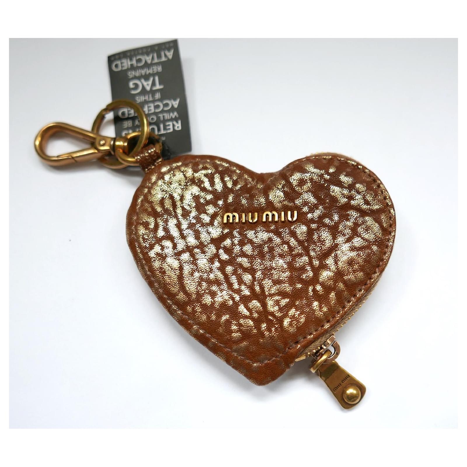 Women's Miu Miu Gold Studded Leather Heart Coin Purse For Sale
