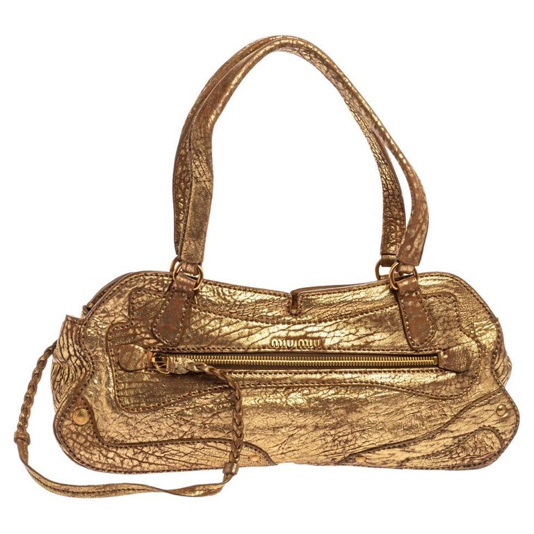 Miu Miu Gold Textured Leather Pocket Zip Shoulder Bag at 1stDibs