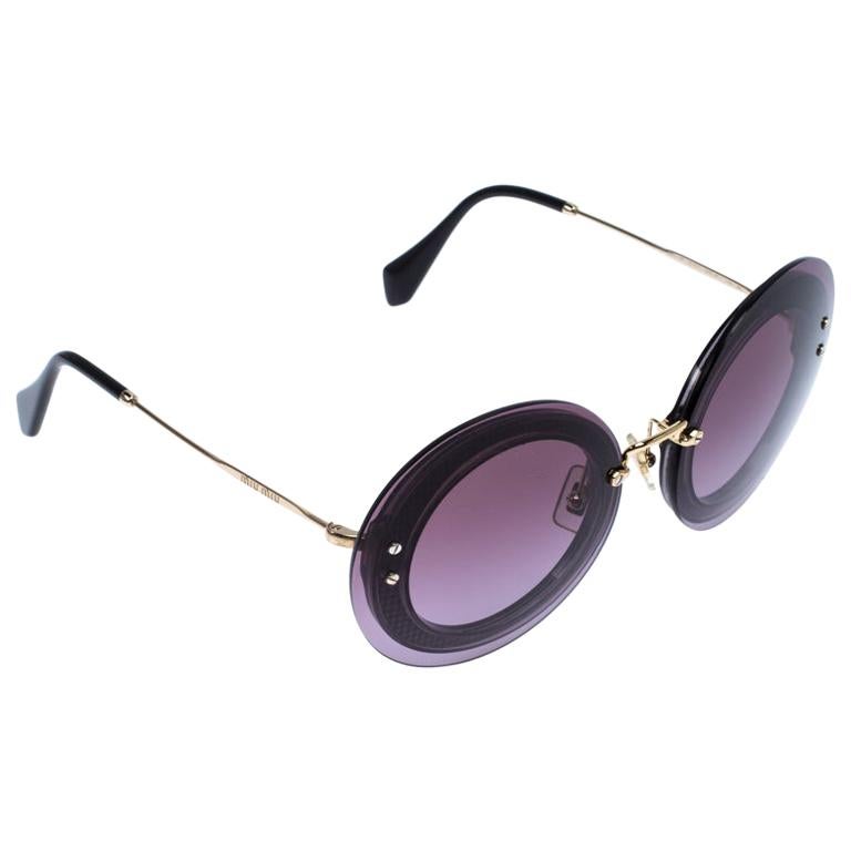 Miu Miu Gold Tone/ Purple Gradient SMU 10R Round Sunglasses For