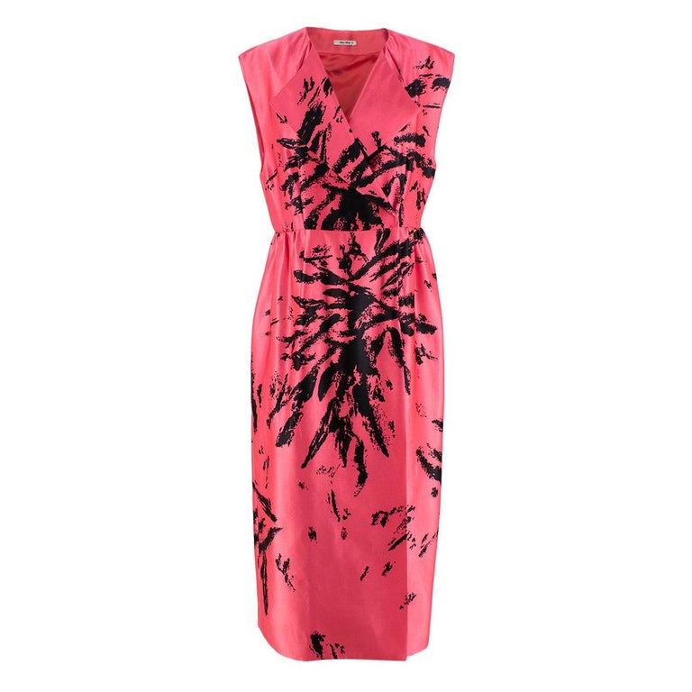 Miu Miu Grapefruit Pink Printed Wrap Dress Us size 10 For Sale at