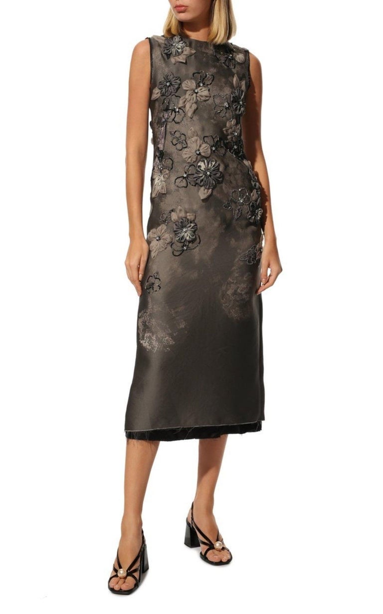 miu miu grey dress with lace Miu Miu Midi Tank Dress in Grigio