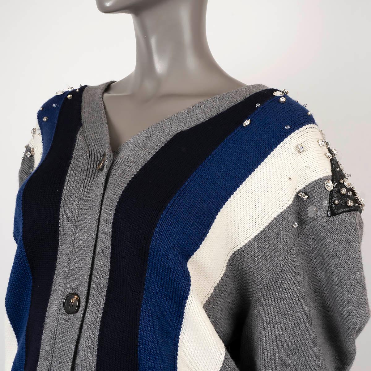 MIU MIU gray wool 2020 STRIPED CRSYSTAL Cardigan Jacket 36 XS For Sale 1