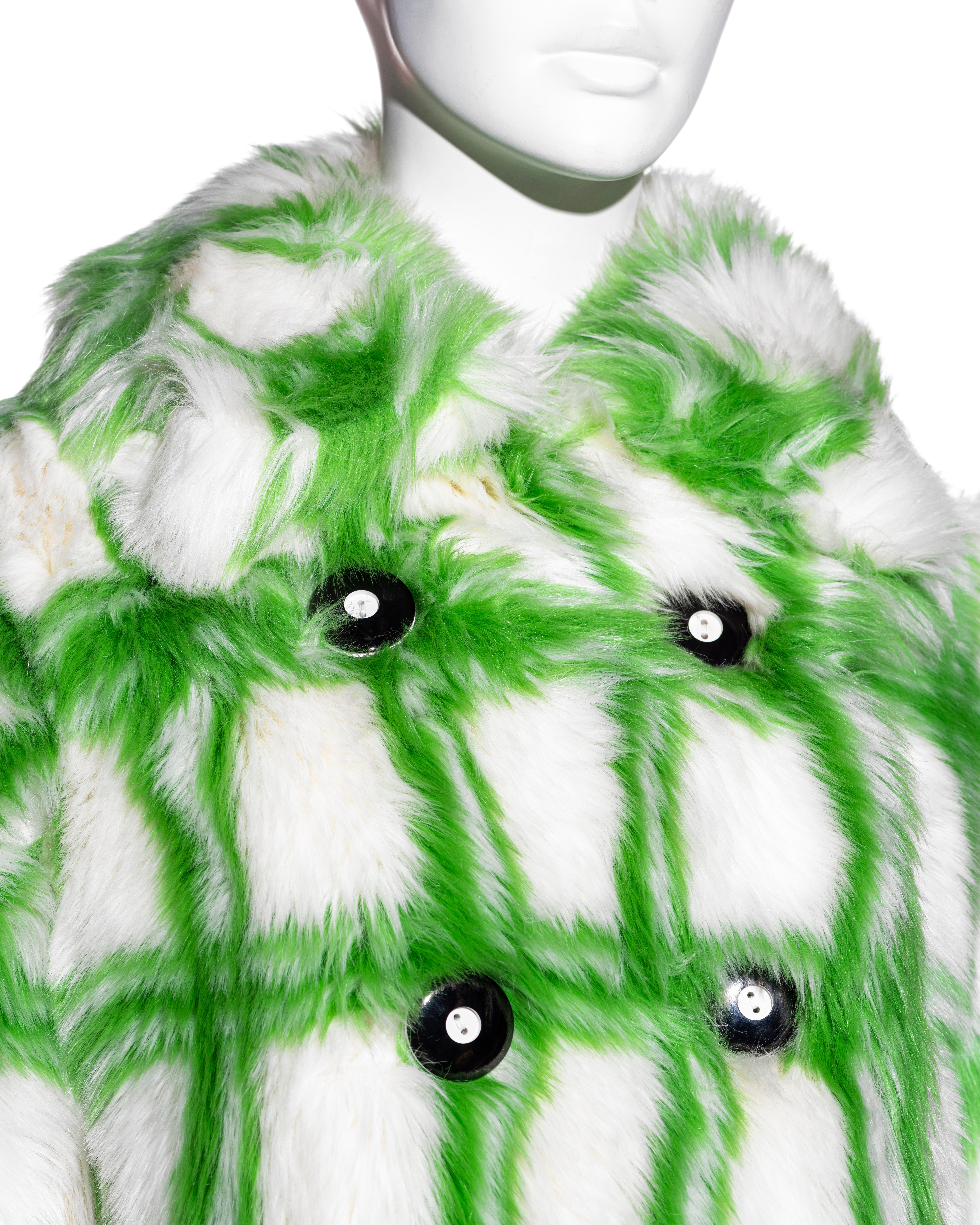 Miu Miu green and white checked faux fur double breasted coat, fw 2017 For Sale 2