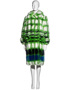 Miu Miu green and white checked faux fur double breasted coat, fw 2017