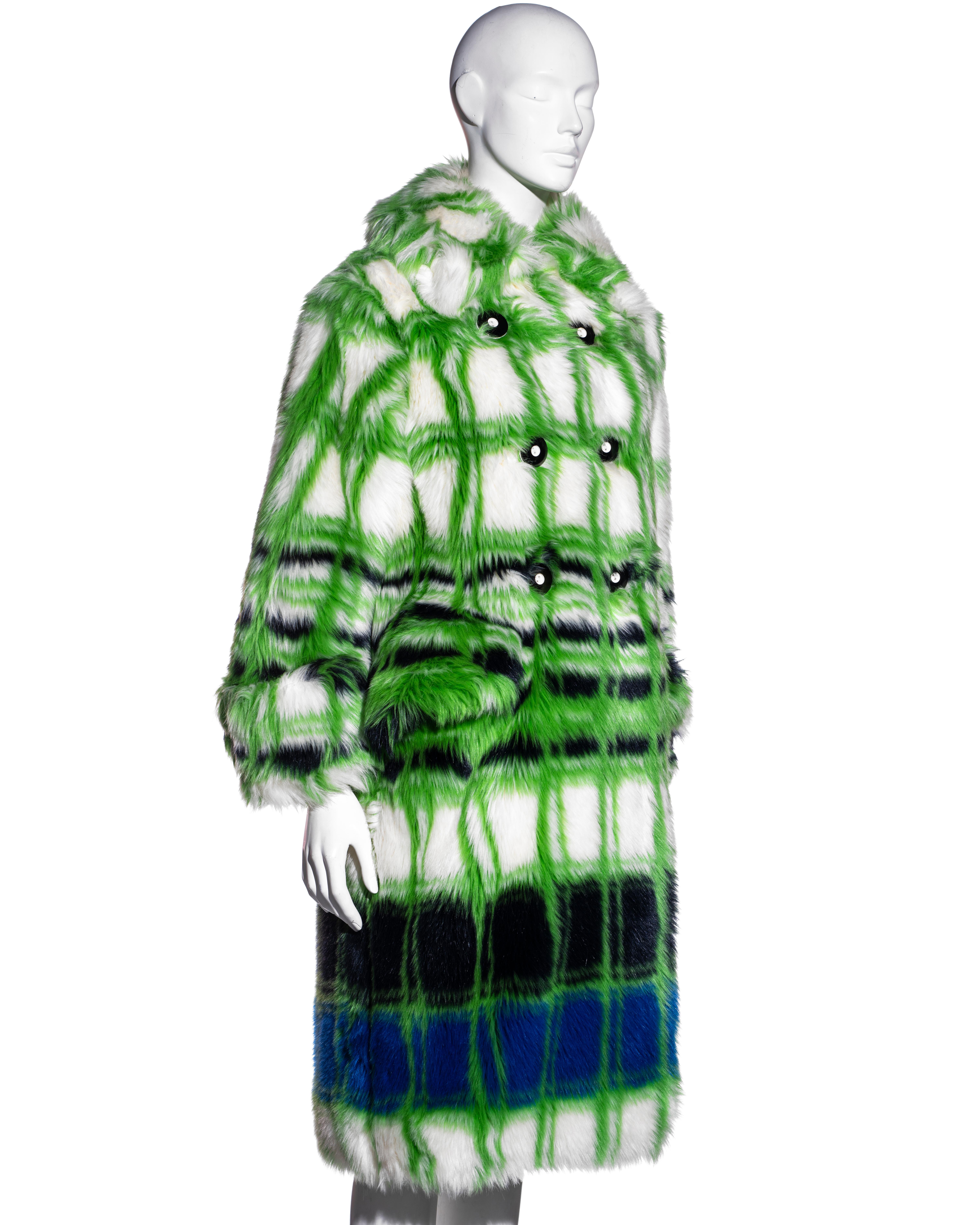 Green Miu Miu green and white checked faux fur double breasted coat, fw 2017 For Sale