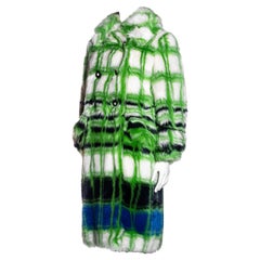 Miu Miu green and white checked faux fur double breasted coat, fw 2017