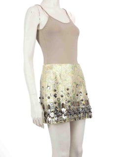 Miu Miu Green Beaded Detail Jacquard Mini Skirt Size XS