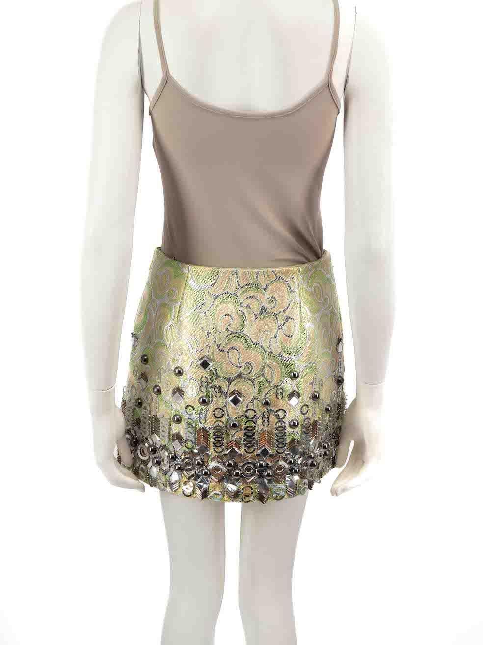 Miu Miu Green Beaded Detail Jacquard Mini Skirt Size XS In Excellent Condition For Sale In London, GB