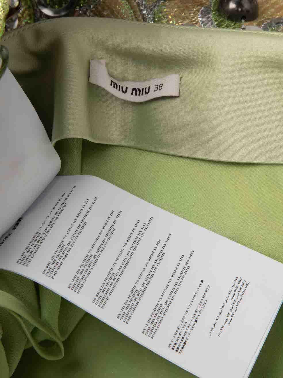 Miu Miu Green Beaded Detail Jacquard Mini Skirt Size XS For Sale 1