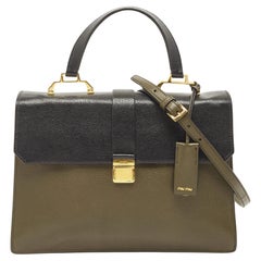 Miu Miu Green/Black Madras Leather Pushlock Flap Top Handle Bag