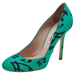 Miu Miu Green/Black Printed Fabric Pumps Size 37