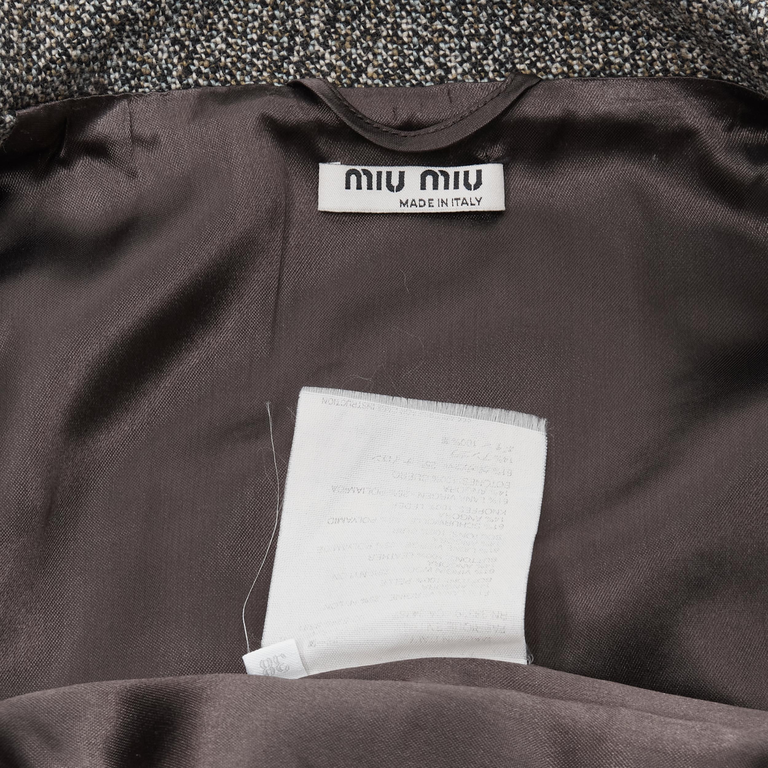 MIU MIU green boucle tweed brown button fitted blazer jacket IT38 XS 3